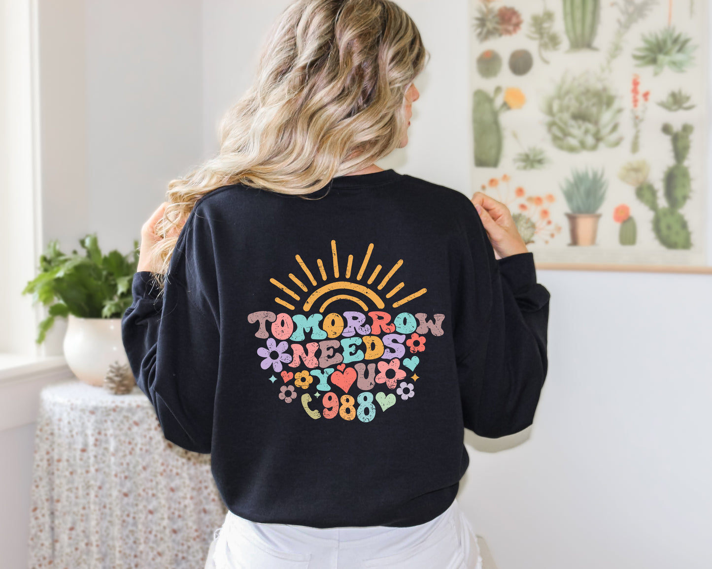 Tomorrow Needs You Call 988 Rainbow Distressed Crewneck | Suicide Awareness Sweater |