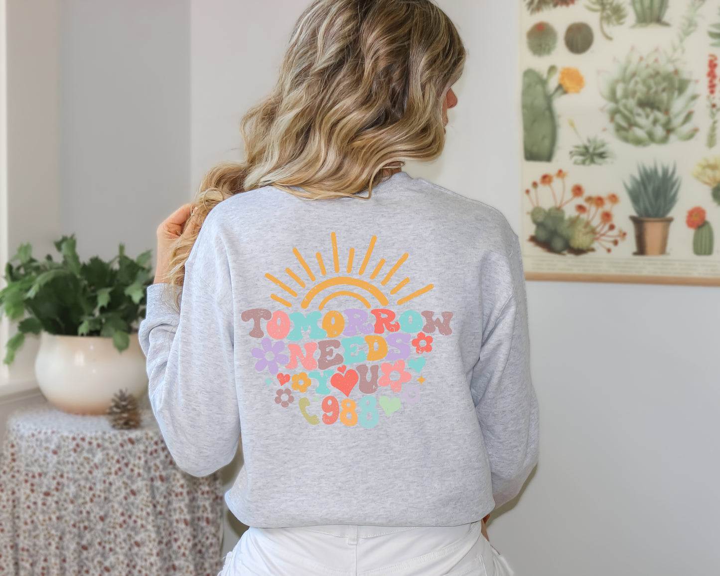 Tomorrow Needs You Call 988 Rainbow Distressed Crewneck | Suicide Awareness Sweater |
