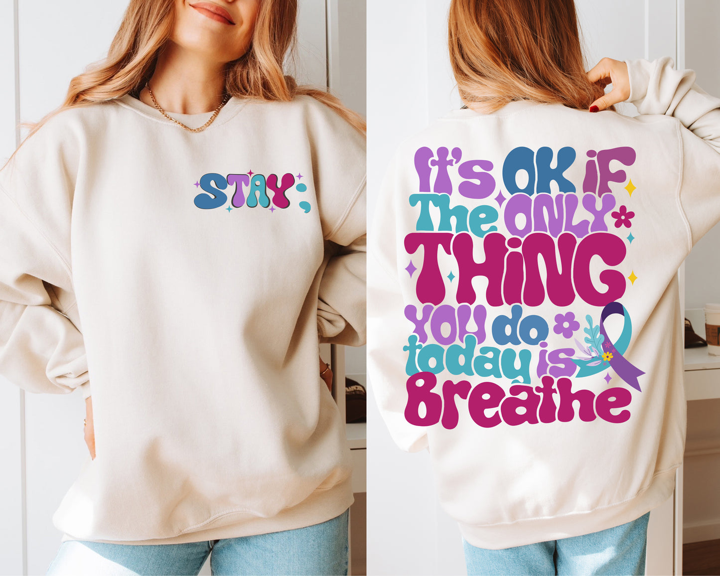 It's Ok if All You Did Was Breathe Crewneck Sweaters | Motivational Suicide Awareness T Shirts | Mental Health Clothing