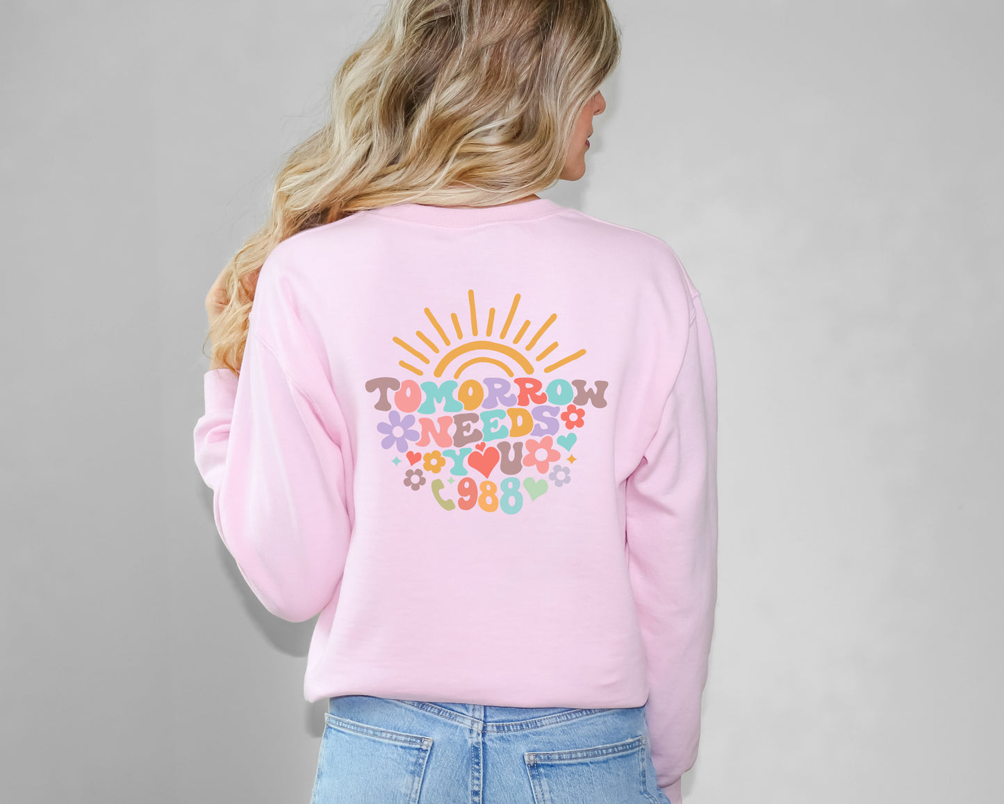 Tomorrow Needs You Call 988 Rainbow Distressed Crewneck | Suicide Awareness Sweater |