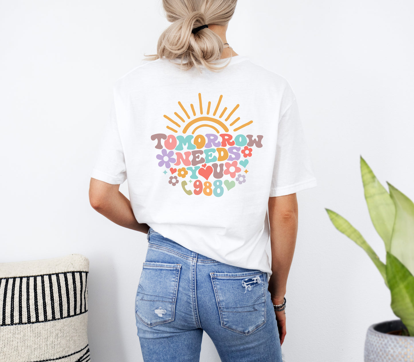 Tomorrow Needs You Call 988 Rainbow Distressed Crewneck | Suicide Awareness Sweater |